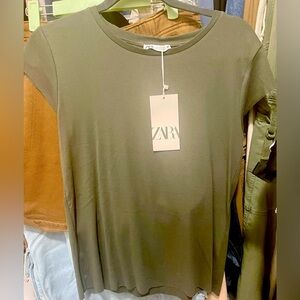Zara Dark Khaki Tee NWT